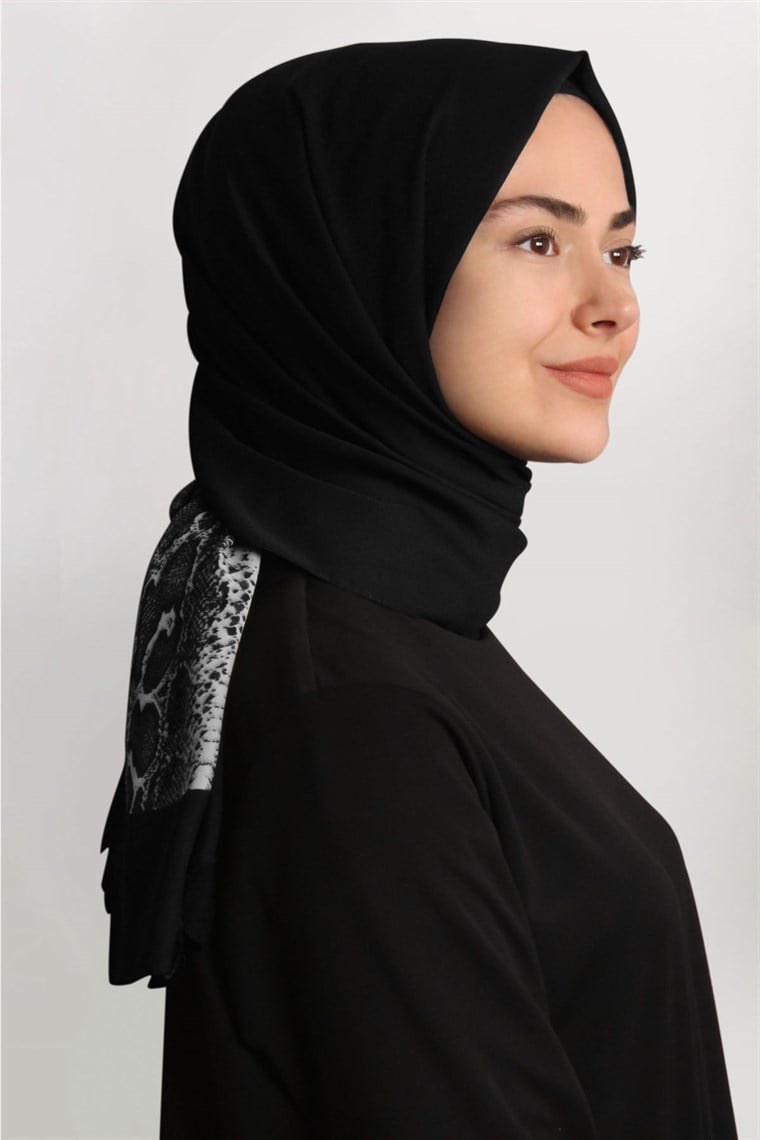 Medine Desenli Şal Eşarppark 1840-15 Siyah Yılan Derisi