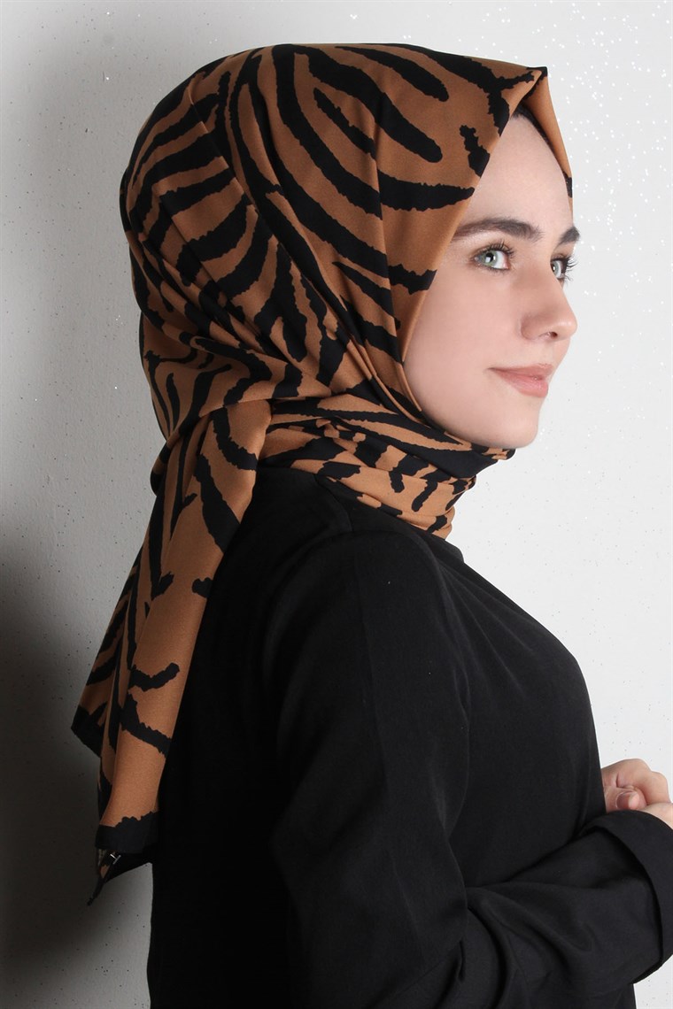 Medine Desenli Şal Eşarppark 1840-35 Zebra Camel-Siyah