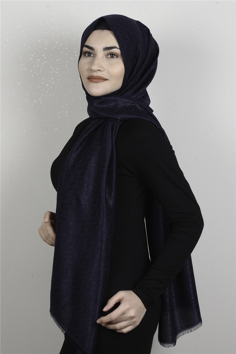 Monogram Şal 144-15 Lacivert