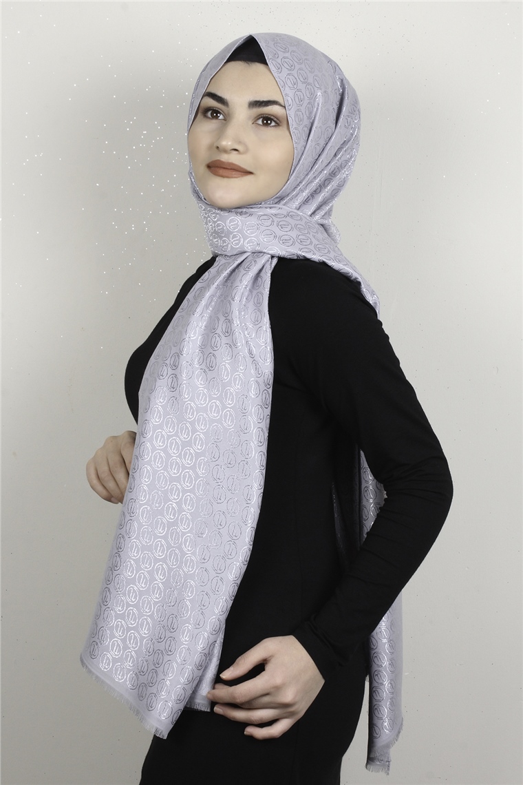 Monogram Şal 144-17 Gümüş