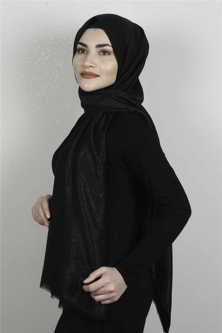 Monogram Şal 144-3 Siyah