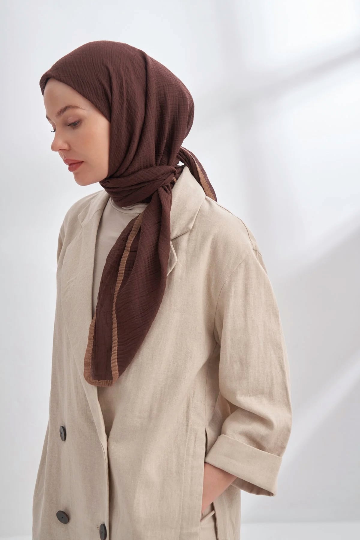 Müslin Biyeli Eşarp 3353-247 Acı Kahve 