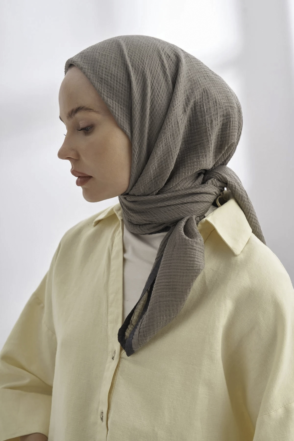 Müslin Biyeli Eşarp 3353-716 Kül 