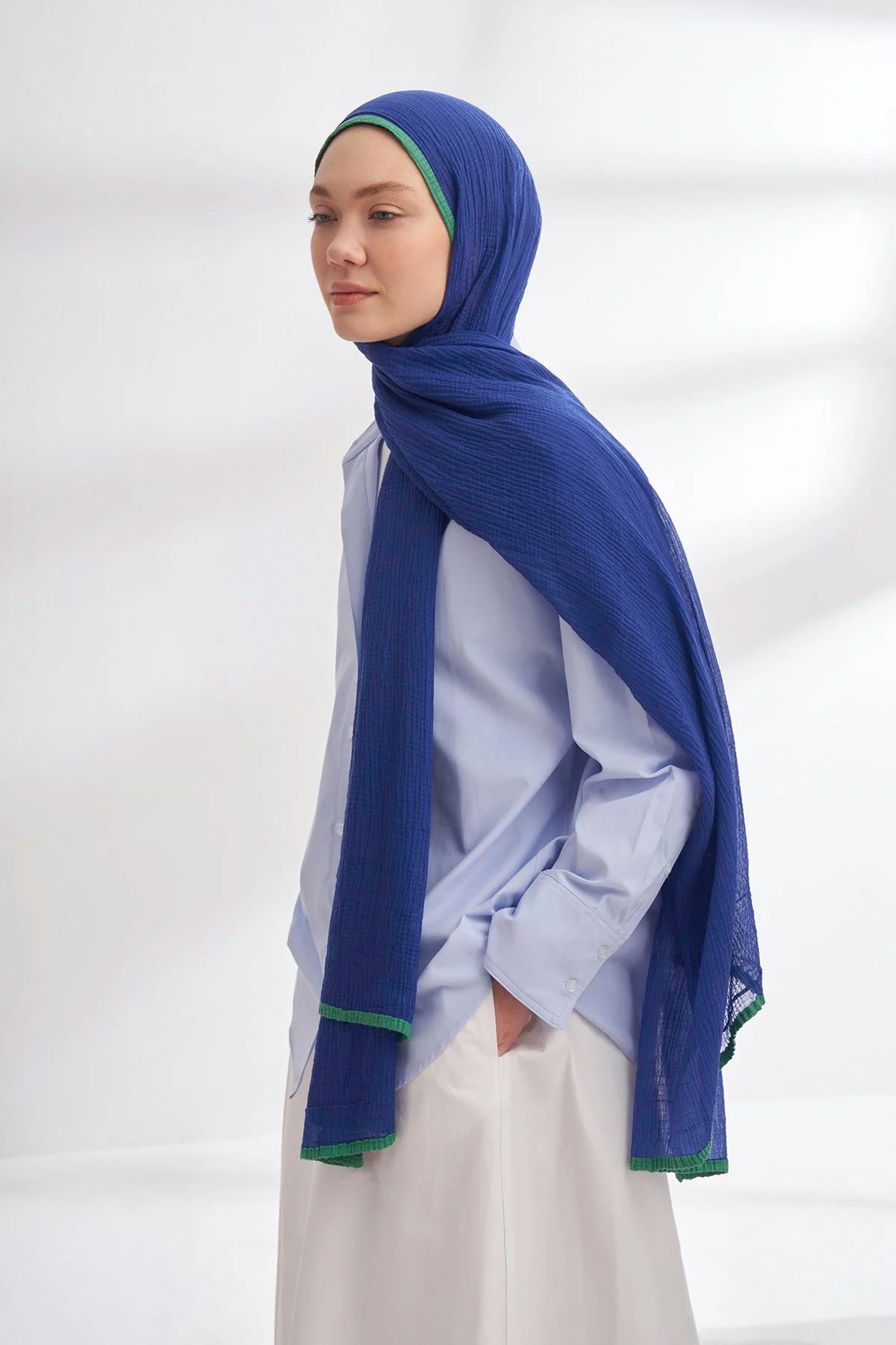 Müslin Biyeli Şal 3352-1033 Morcivert