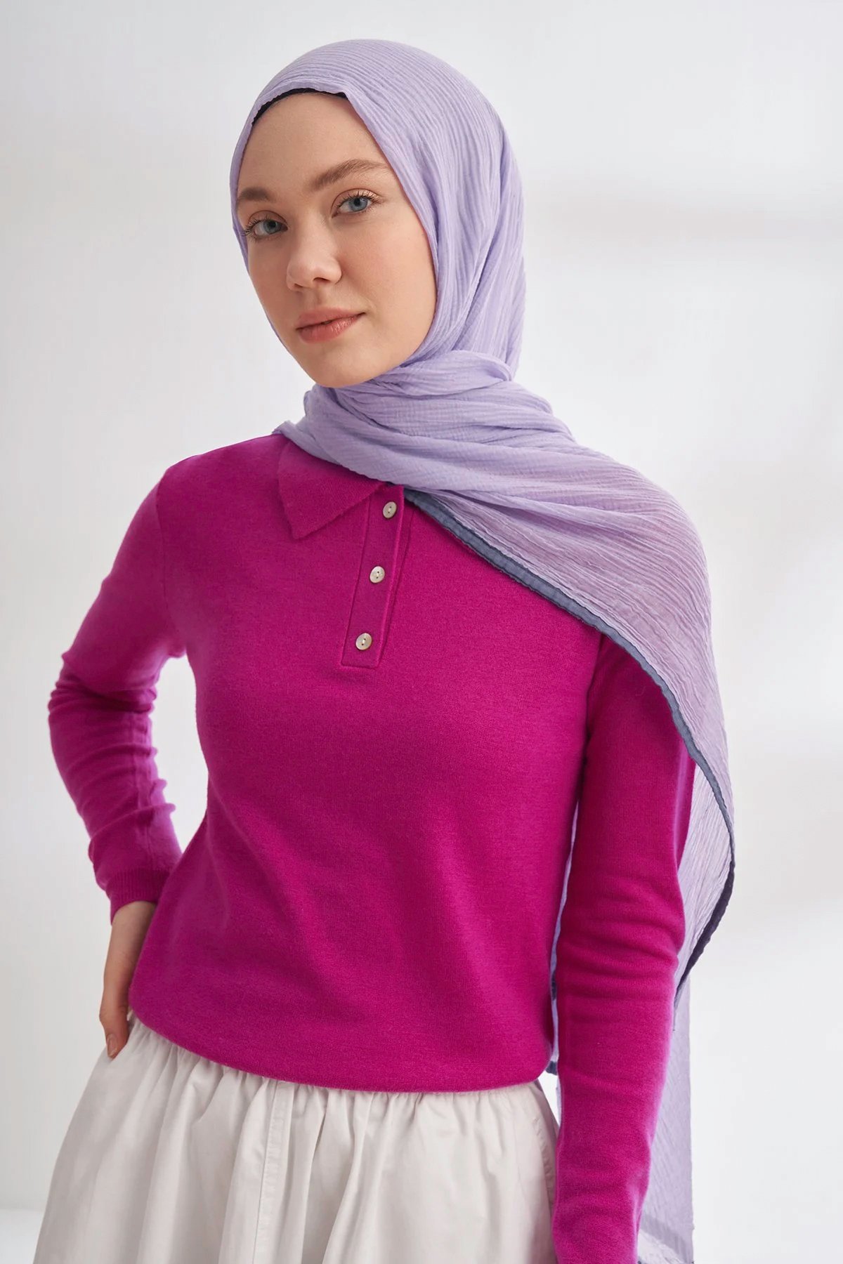 Müslin Biyeli Şal 3352-207 Açık Leylak