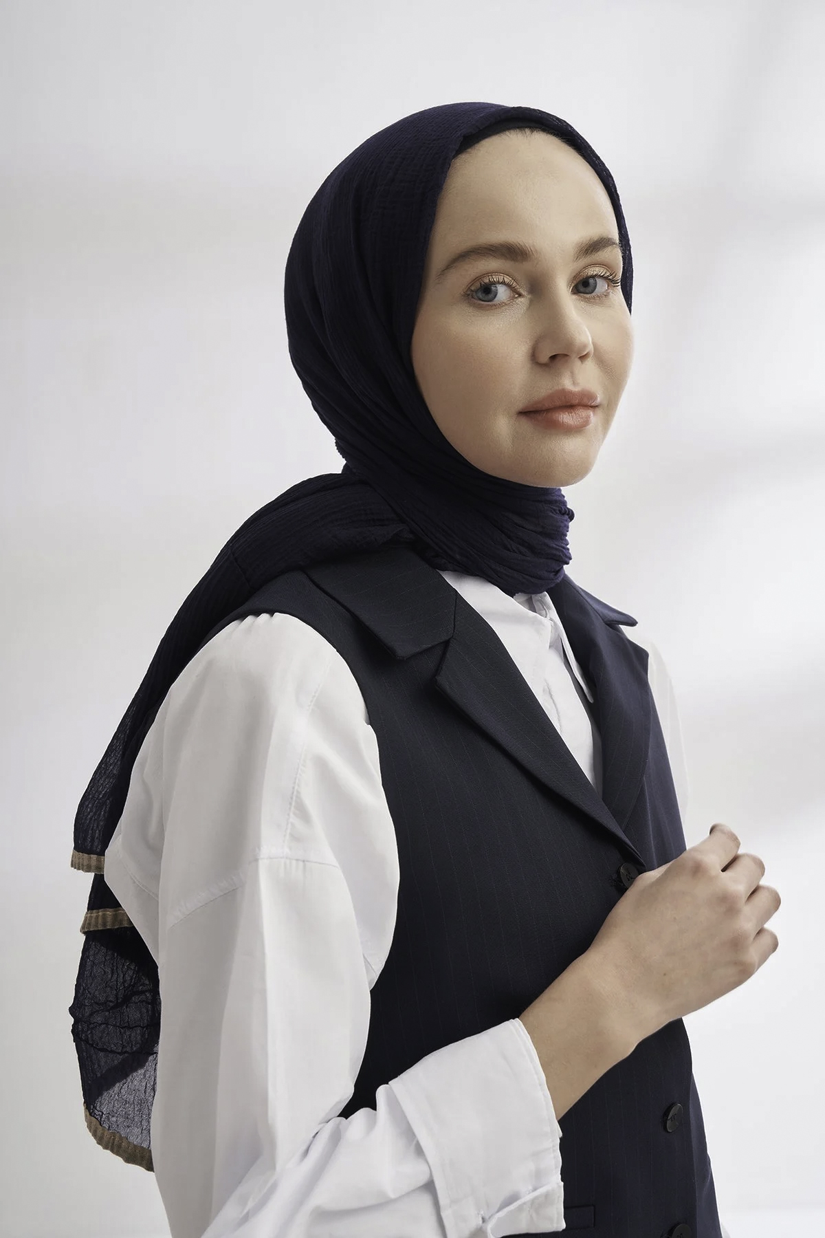 Müslin Biyeli Şal 3352-22 Lacivert