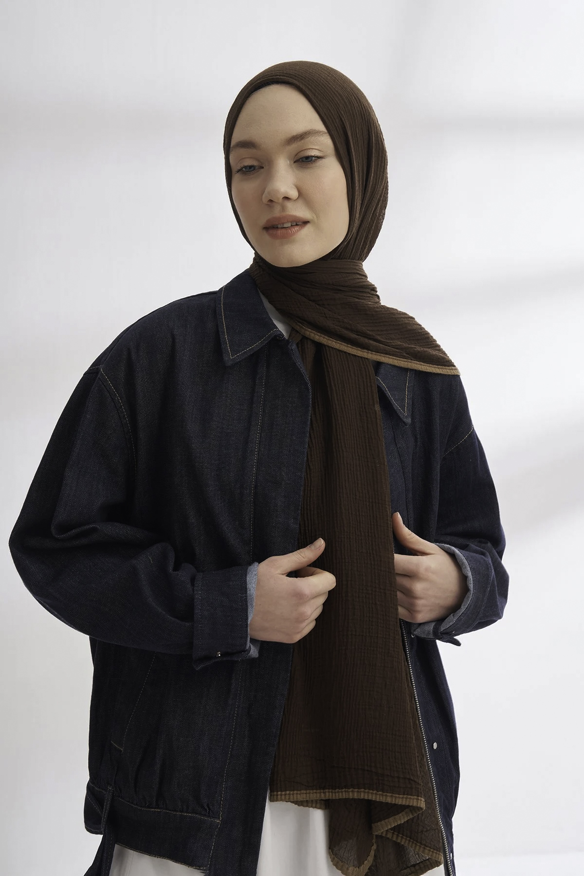 Müslin Biyeli Şal 3352-247 Acı Kahve