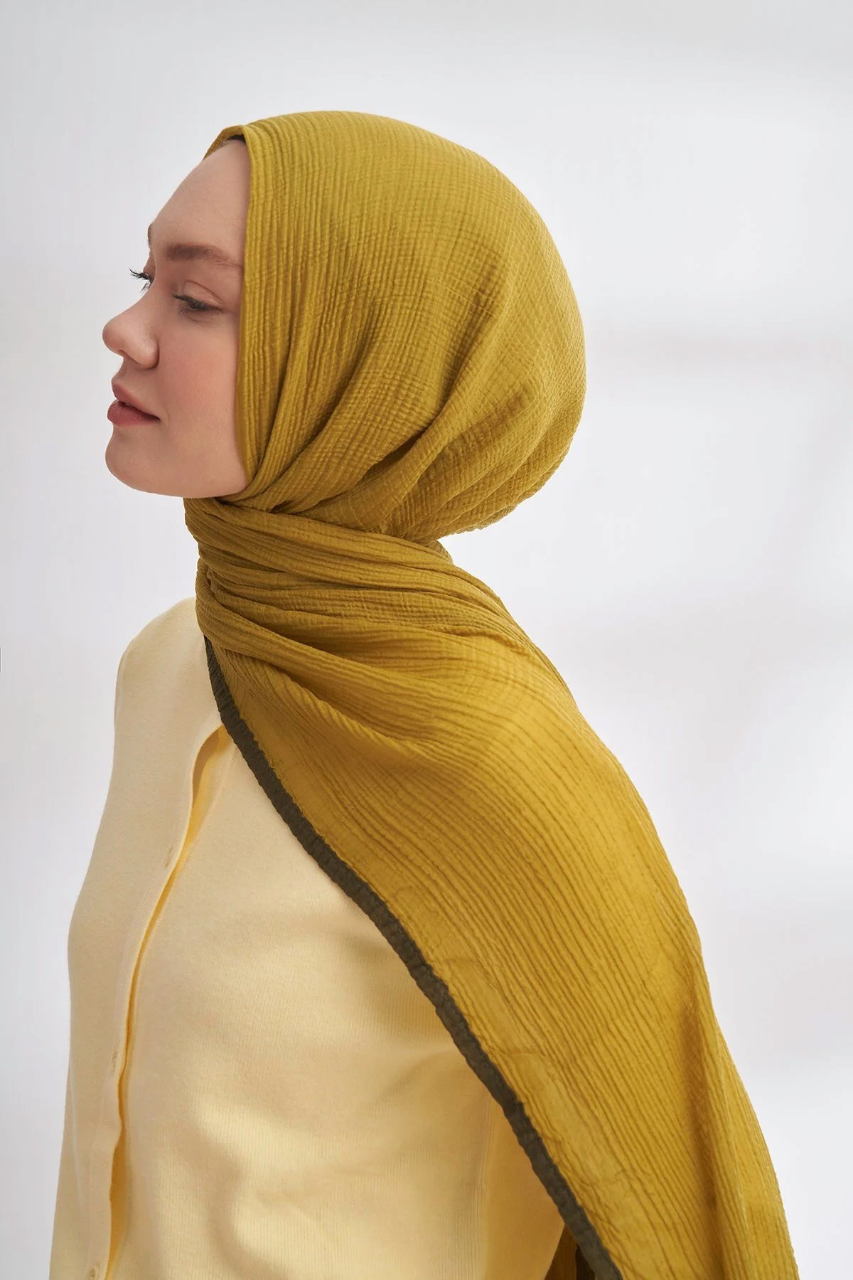 Müslin Biyeli Şal 3352-322 Zeytin