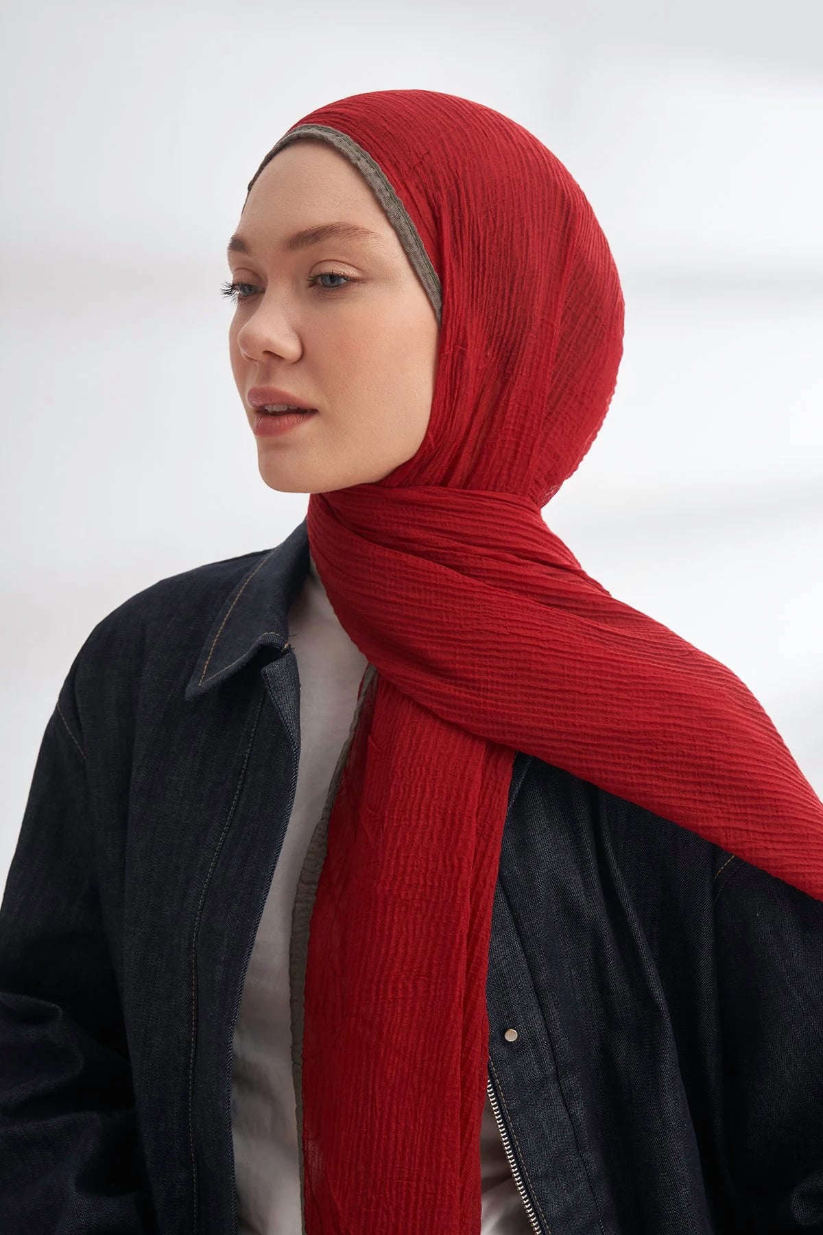 Müslin Biyeli Şal 3352-50 Kırmızı 