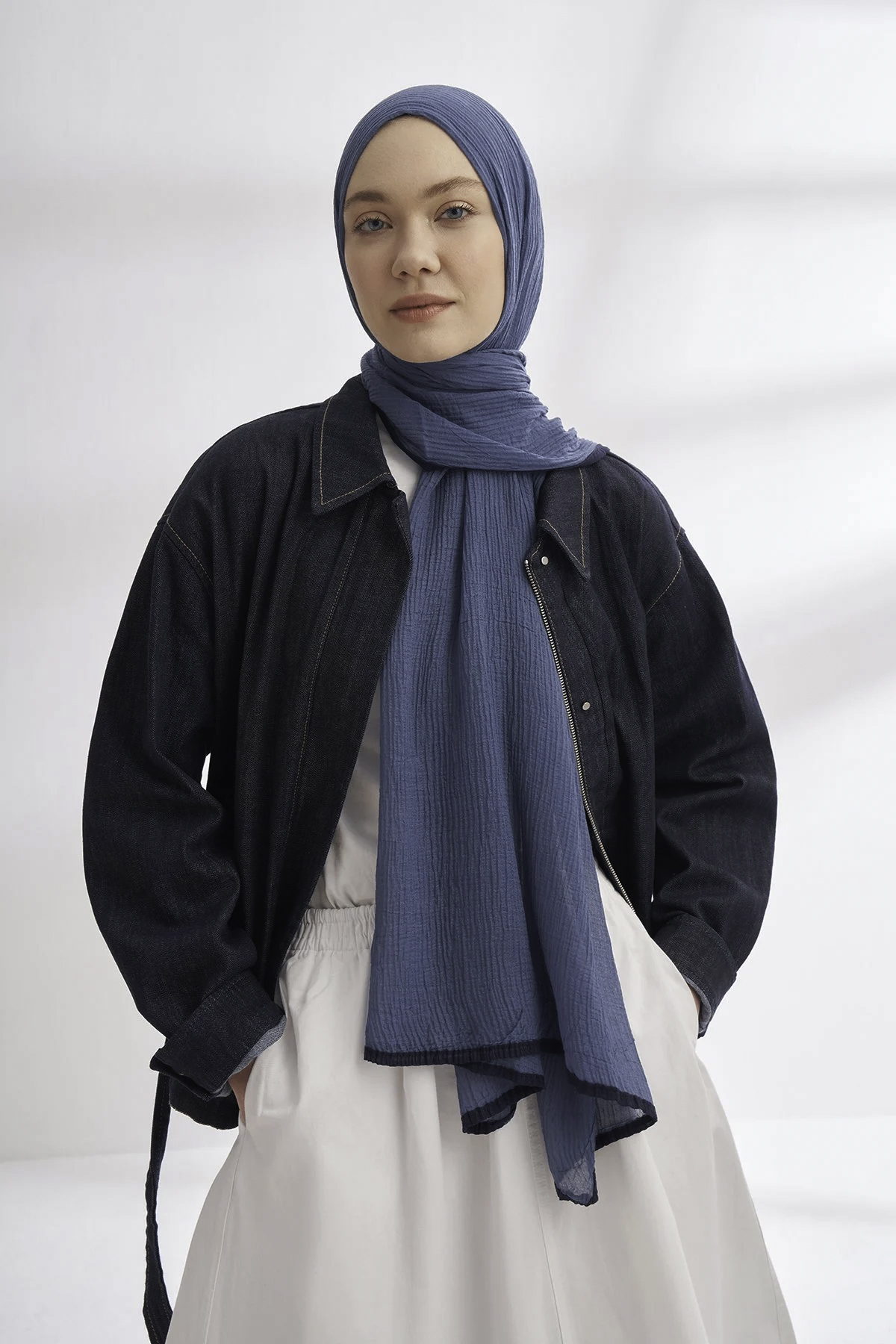 Müslin Biyeli Şal 3352-520 İndigo