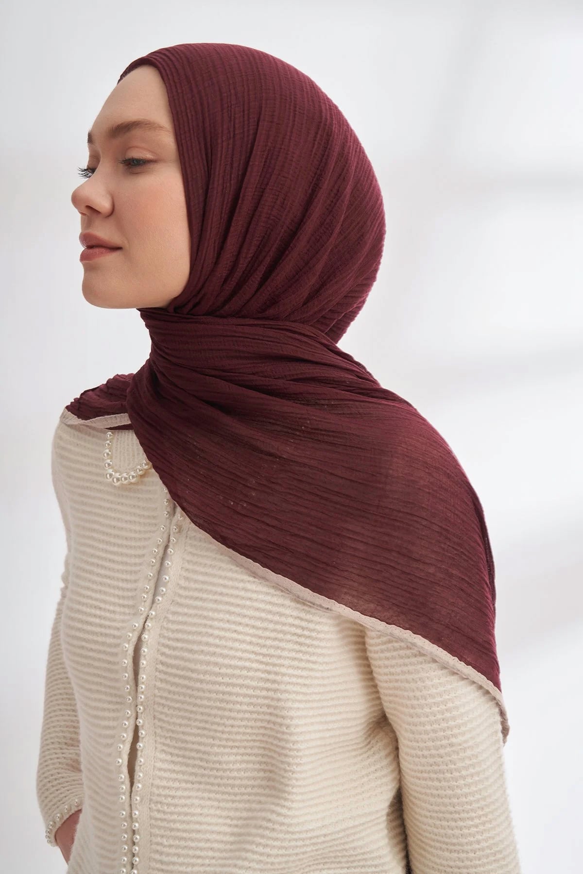 Müslin Biyeli Şal 3352-544 Burgundy