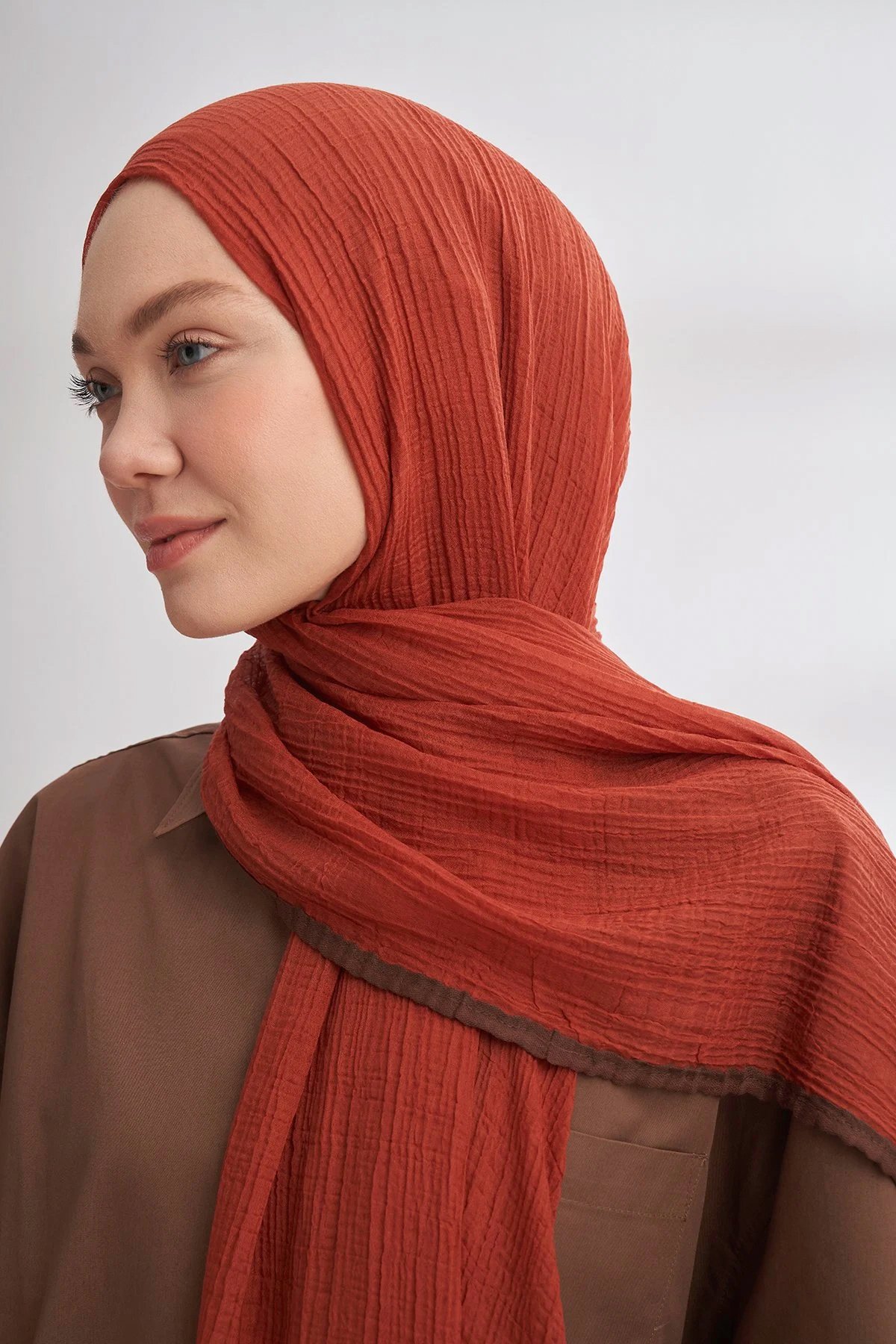 Müslin Biyeli Şal 3352-85 Kiremit