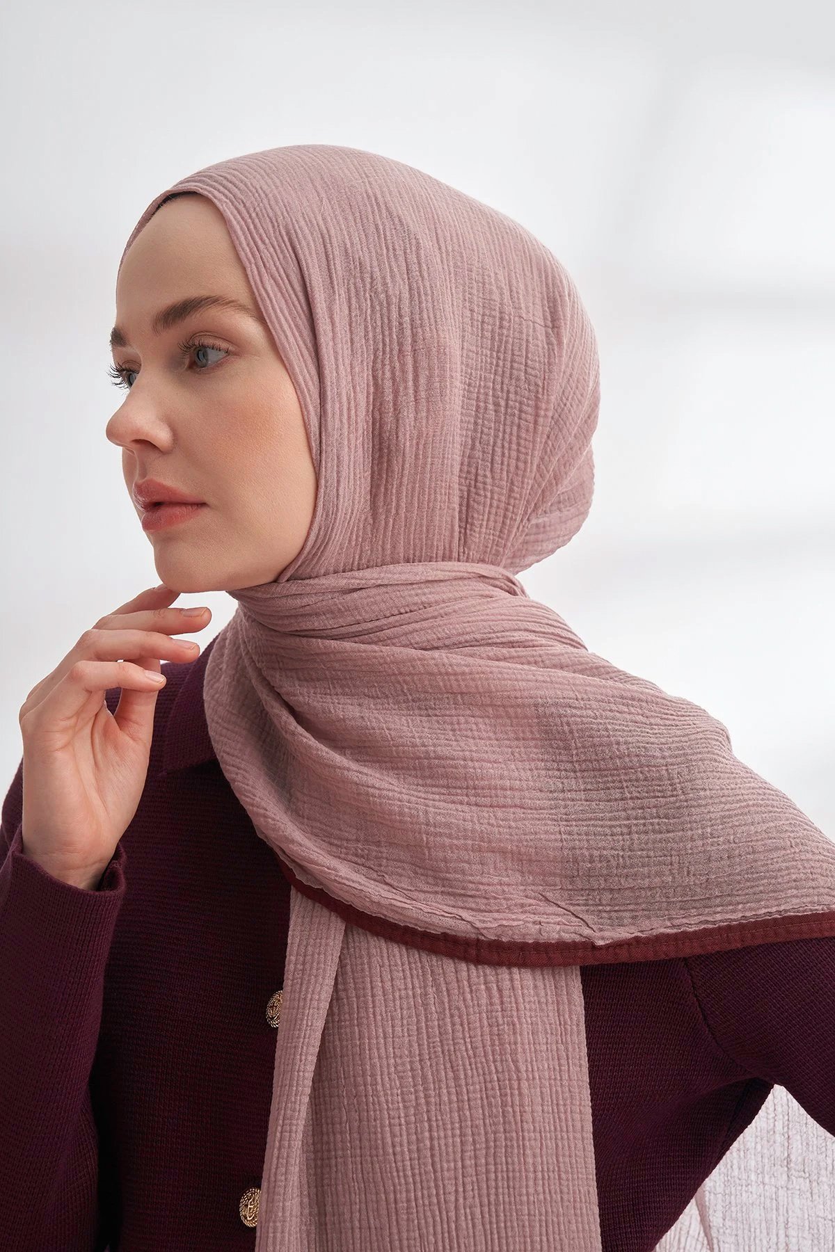 Müslin Biyeli Şal 3352-903 Sisli Pudra