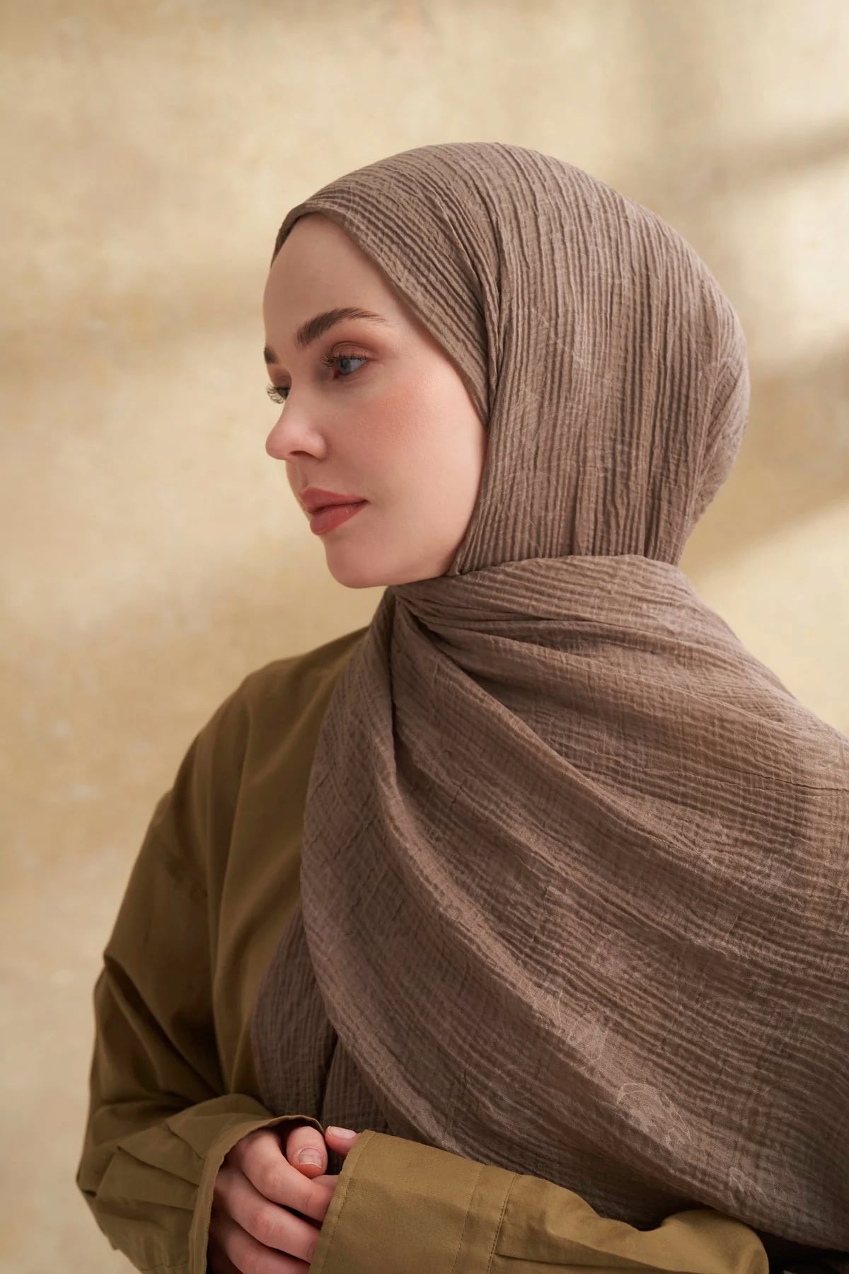 Müslin Yaprak Desen Şal 3351-131 Toprak