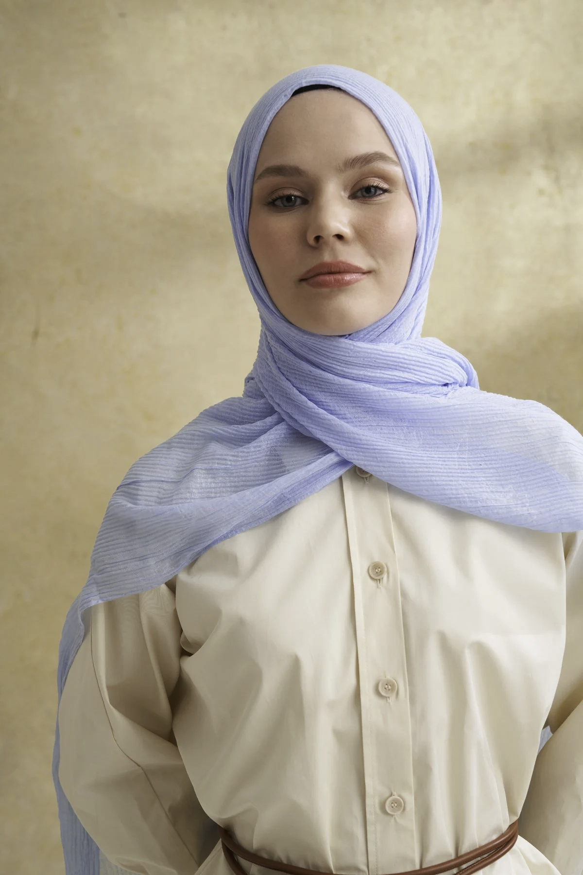 Müslin Yaprak Desen Şal 3351-148 Bebe Mavisi 