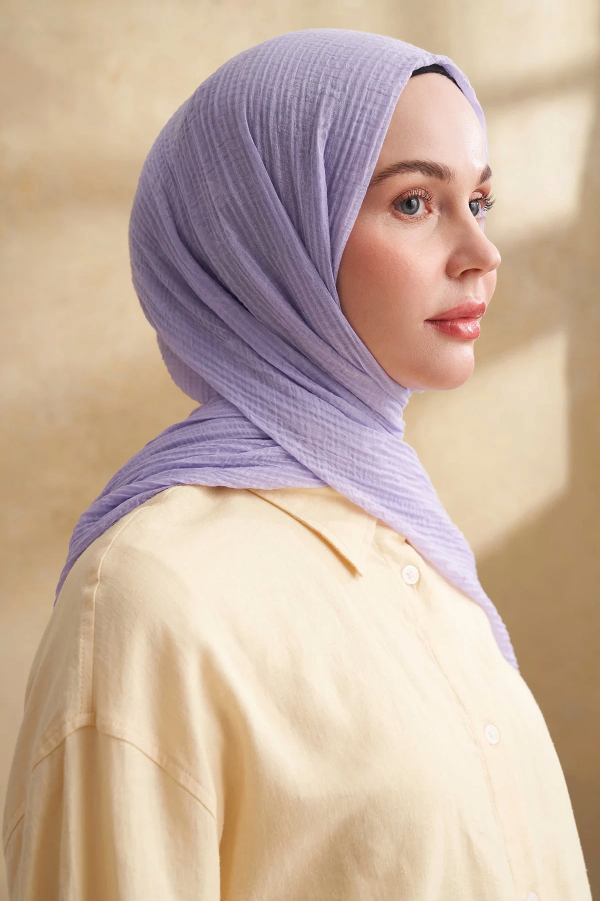 Müslin Yaprak Desen Şal 3351-207 Açık Leylak 