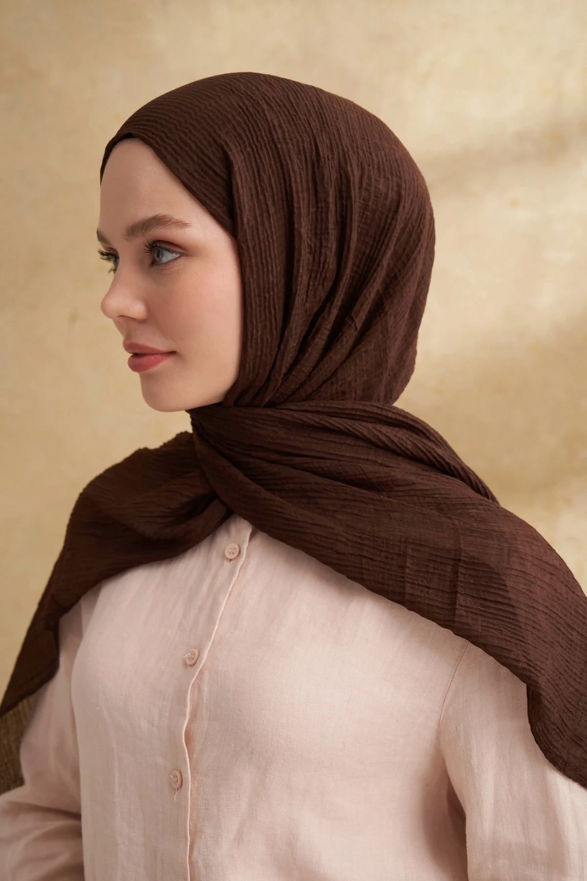 Müslin Yaprak Desen Şal 3351-247 Acı Kahve 