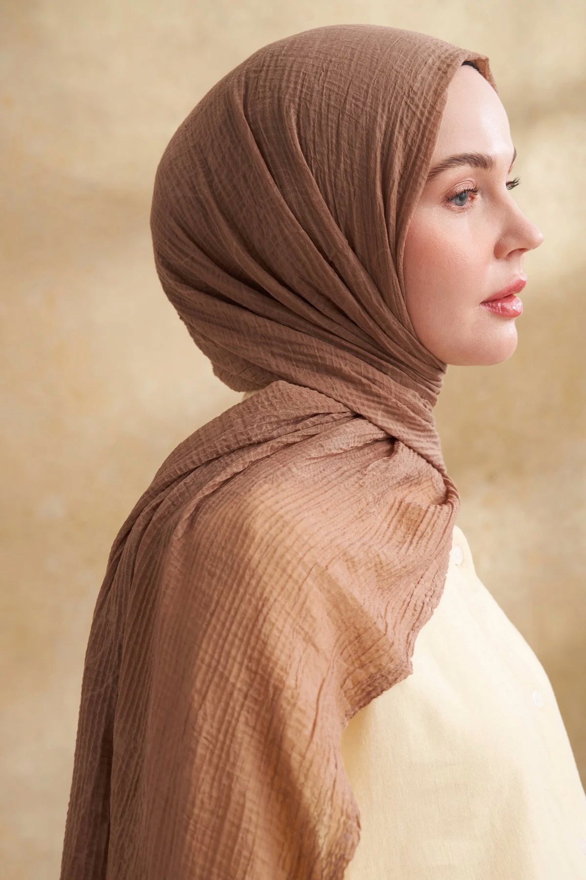 Müslin Yaprak Desen Şal 3351-35 Vizon 