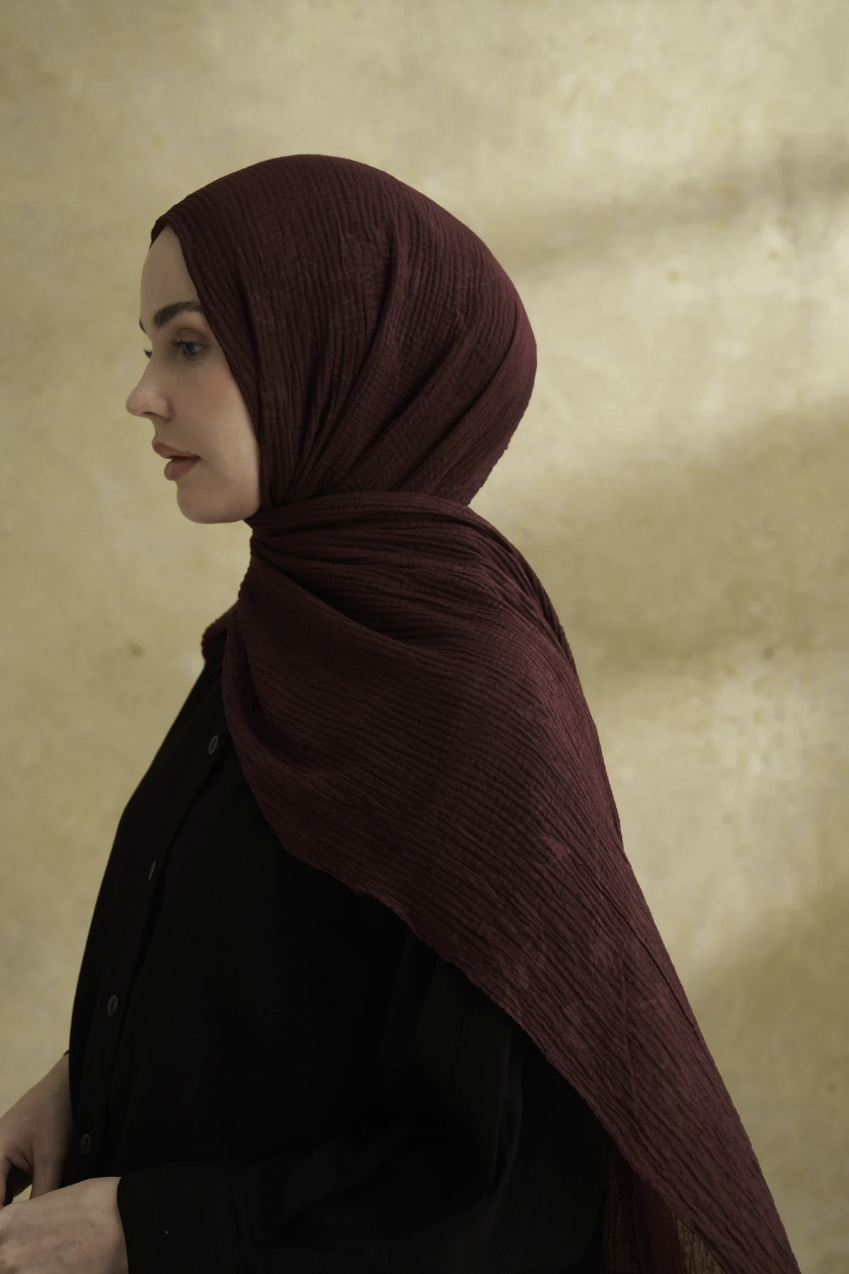 Müslin Yaprak Desen Şal 3351-544 Burgundy 