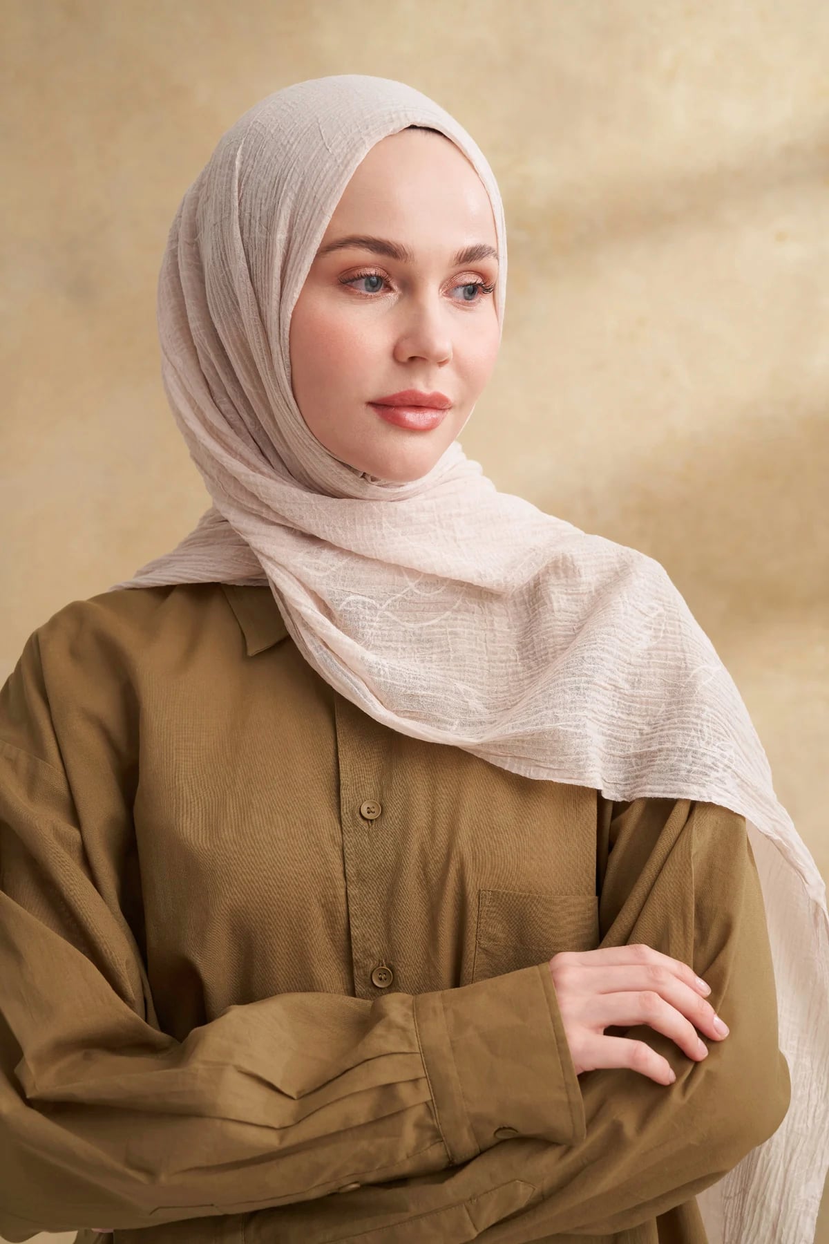Müslin Yaprak Desen Şal 3351-66 Taş