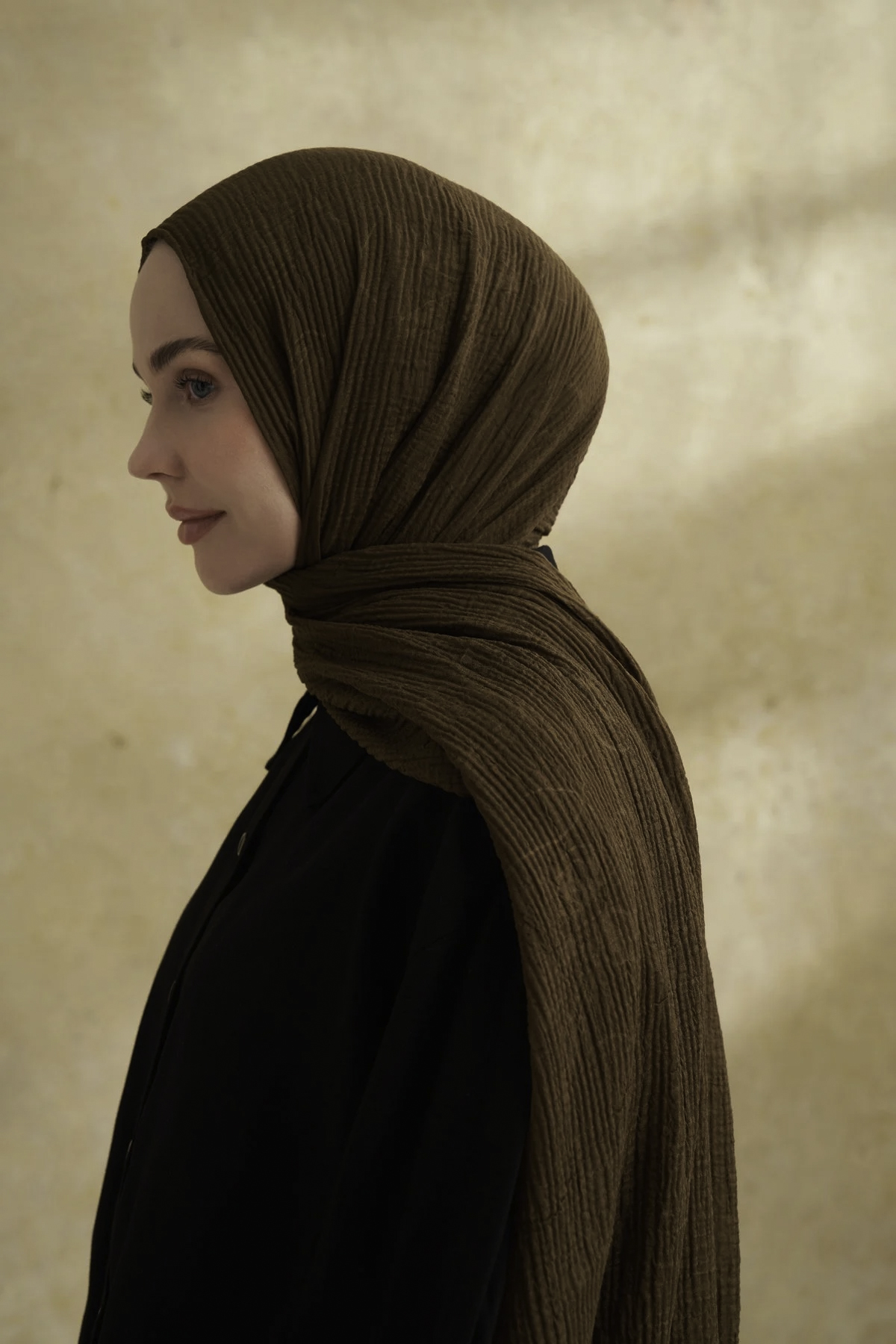 Müslin Yaprak Desen Şal 3351-846 Koyu Haki 