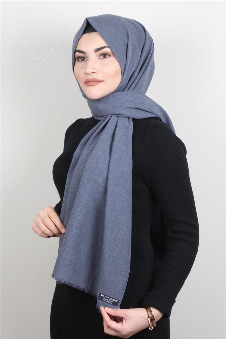 Natural Pamuk Şal 1495-4 Kot Mavi
