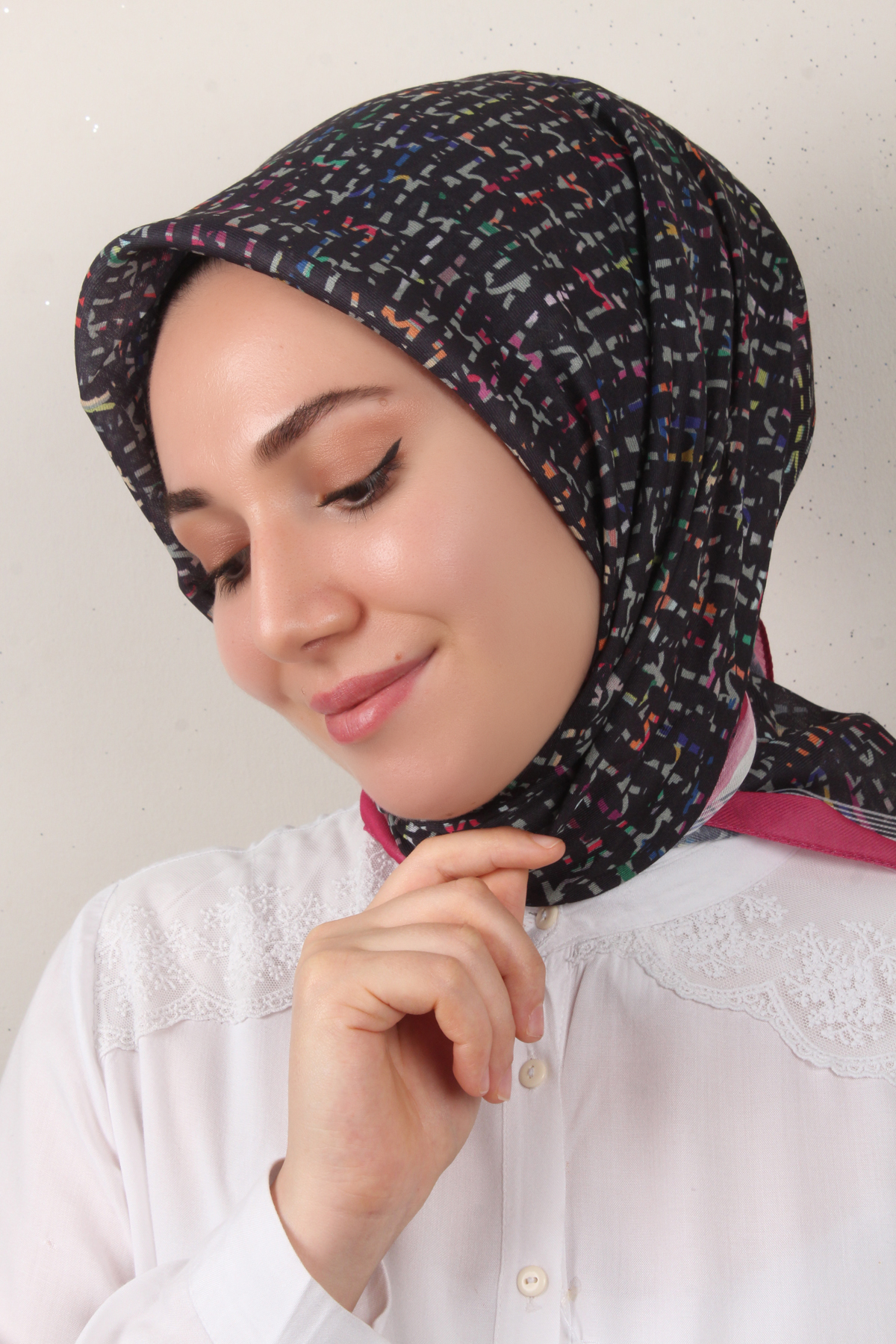 Nirvana Soft Eşarp 3347-3 Siyah-Pembe