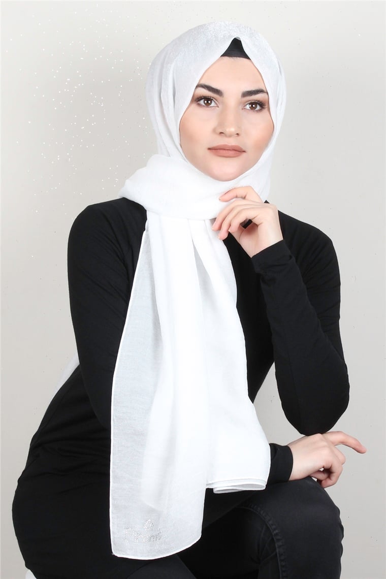 Olivya Simli Şal 4001-18 Beyaz