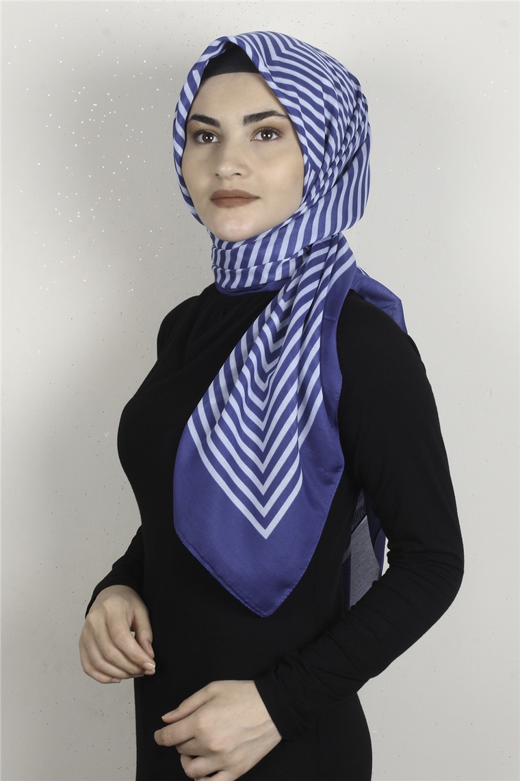 Pamuklu 140x140 Cm Eşarp 1070-54 Mavi