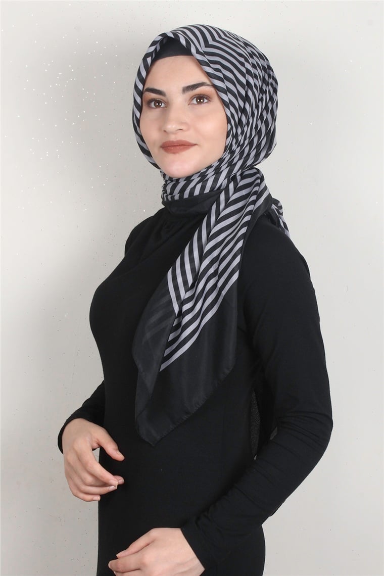 Pamuklu 140x140 Cm Eşarp 1070-55 Siyah - Gri