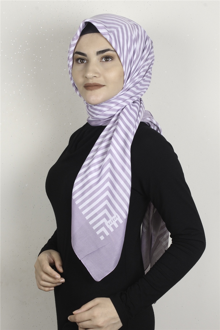 Pamuklu 140x140 Cm Eşarp 1070-56 Leylak
