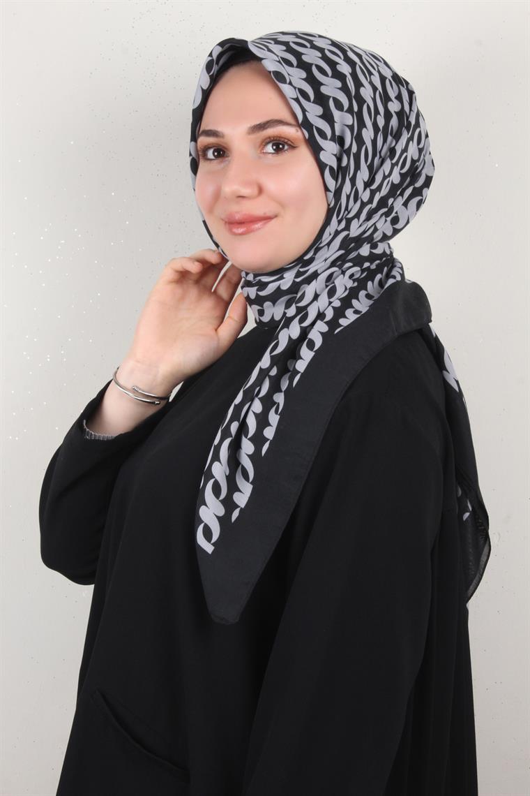 Pamuklu 140x140 Cm Eşarp 1070-89 Siyah