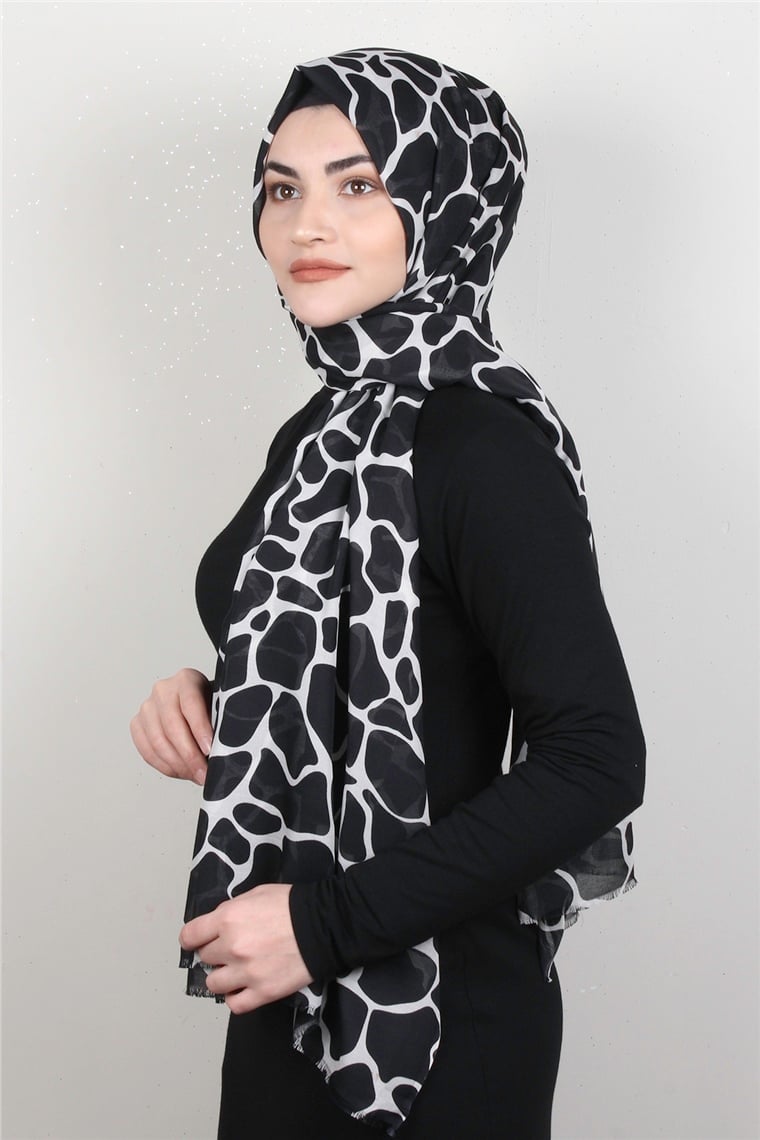 Pamuklu Desenli Şal 5753-11 Siyah-Beyaz