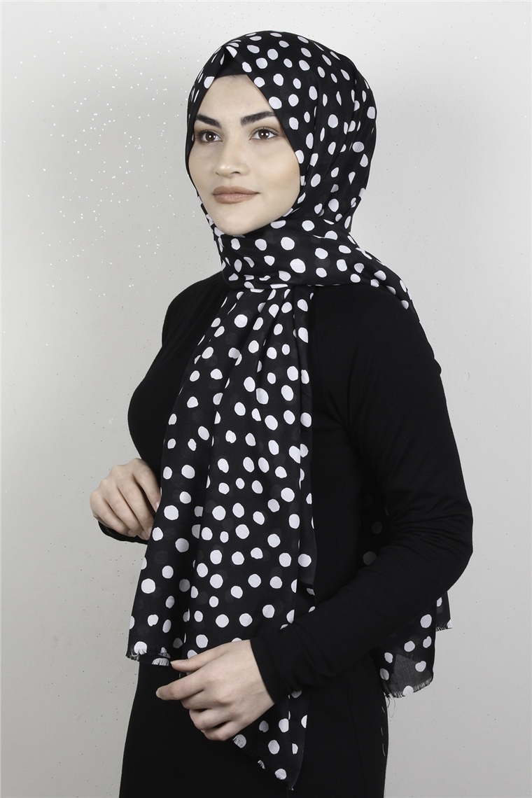 Pamuklu Desenli Şal 5753-26 Siyah-Beyaz