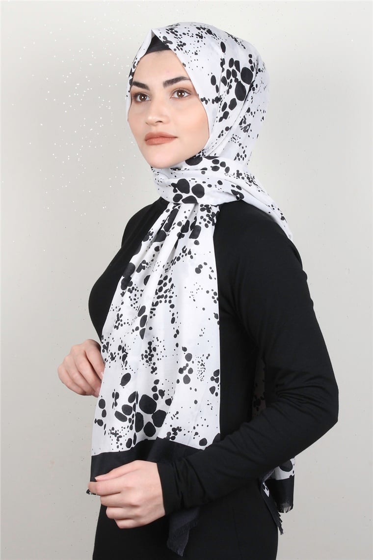 Pamuklu Desenli Şal 5753-9 Siyah-Beyaz