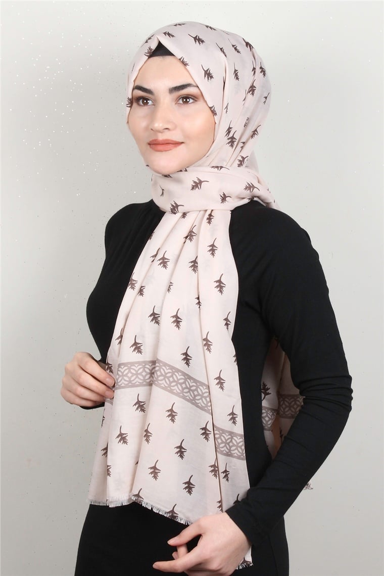 Pamuklu Desenli Şal 5754-1 Bej