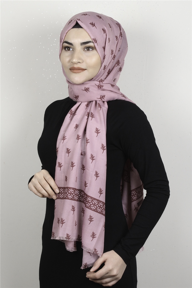 Pamuklu Desenli Şal 5754-10 Pembe