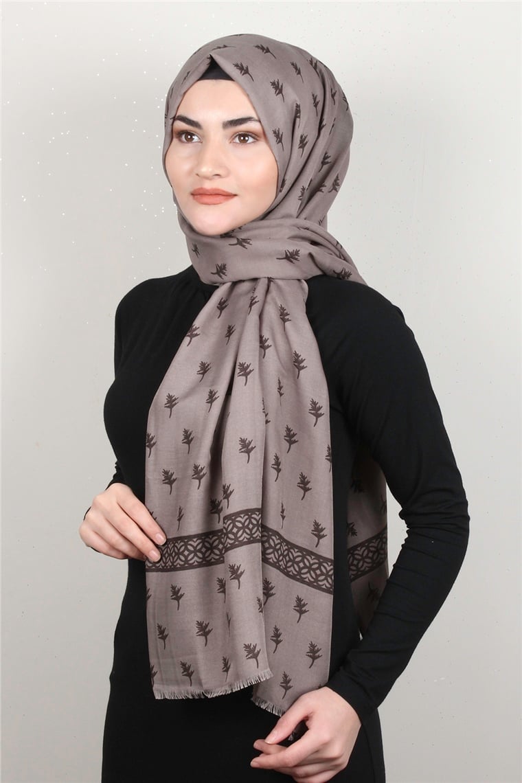 Pamuklu Desenli Şal 5754-11 Vizon