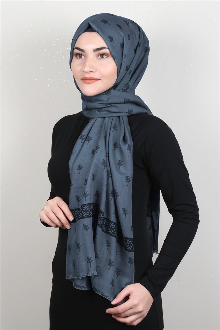 Pamuklu Desenli Şal 5754-13 Füme