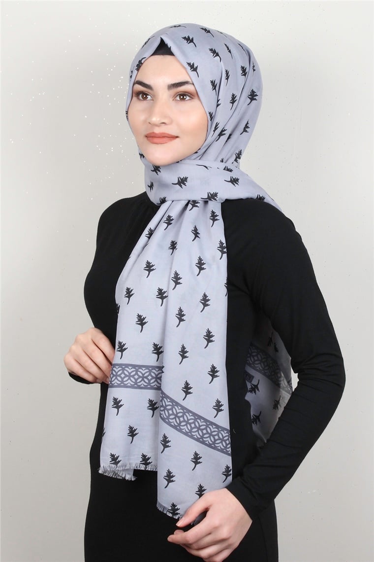 Pamuklu Desenli Şal 5754-15 Buz Mavisi