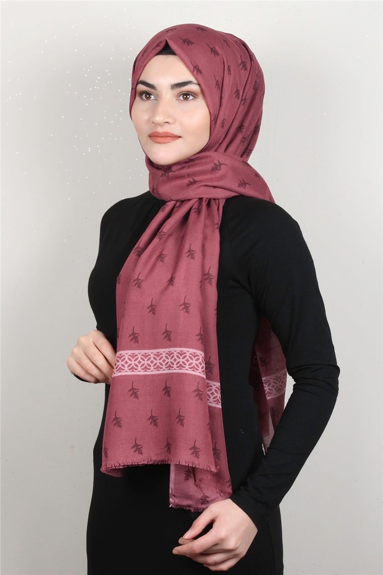 Pamuklu Desenli Şal 5754-16 Kızıl Toprak