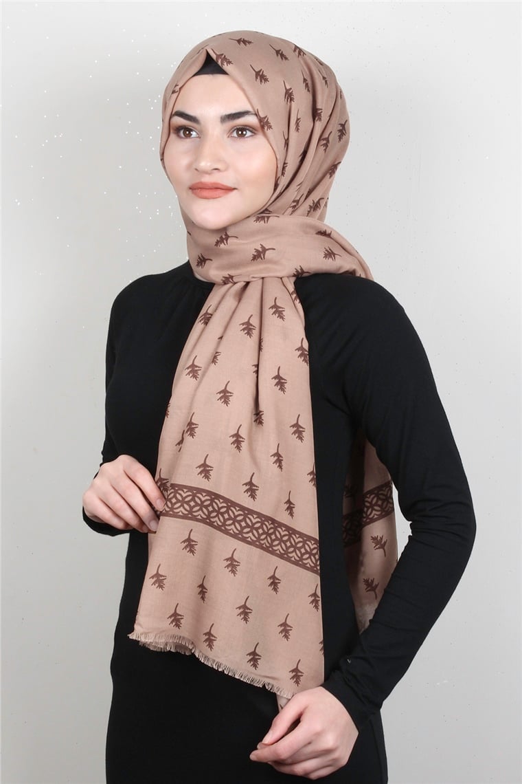 Pamuklu Desenli Şal 5754-18 Sütlü Kahve