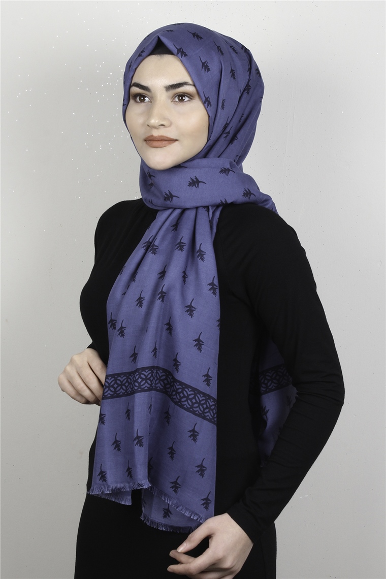 Pamuklu Desenli Şal 5754-2 İndigo