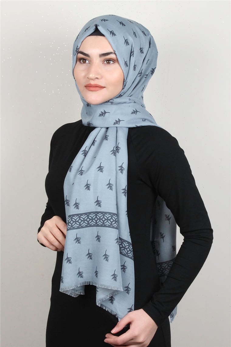 Pamuklu Desenli Şal 5754-5 Su Mavisi