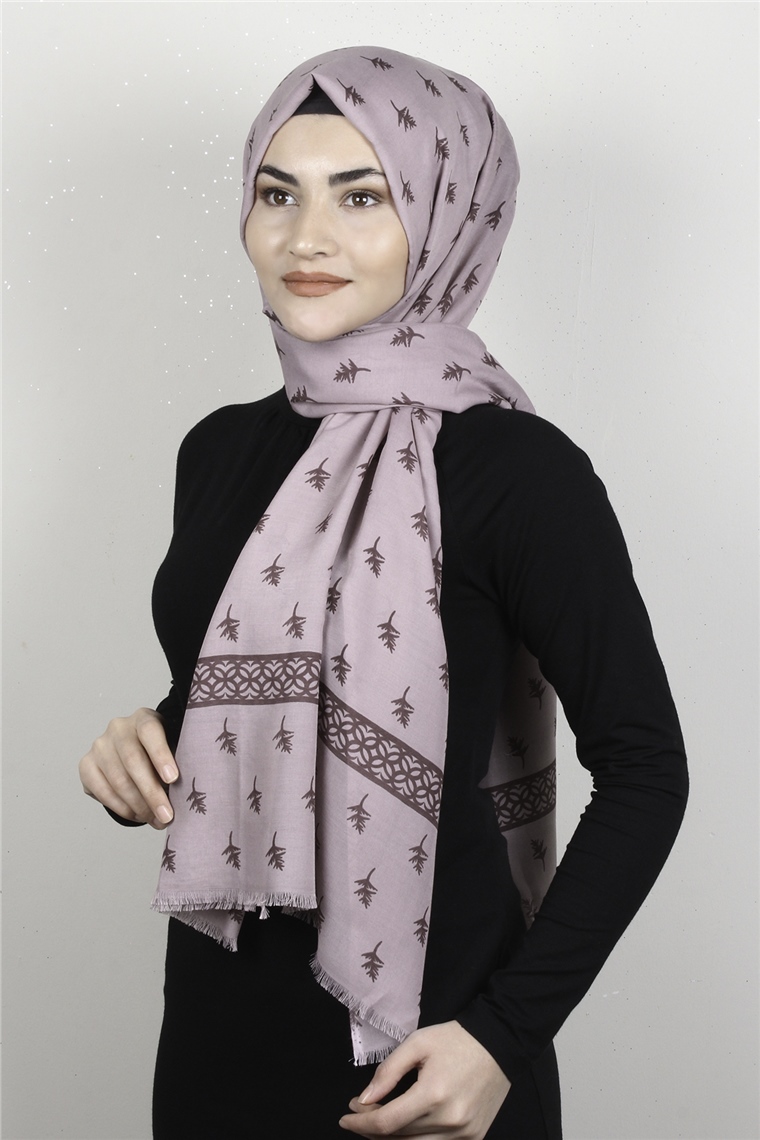 Pamuklu Desenli Şal 5754-9 Lila