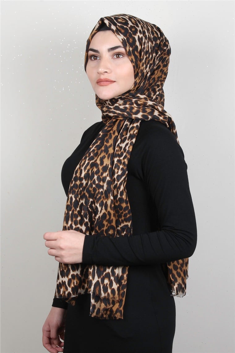 Pamuklu Desenli Şal 5755-1 Kahverengi