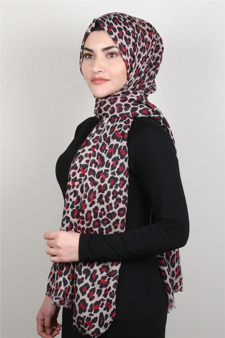 Pamuklu Desenli Şal 5755-10 Bordo