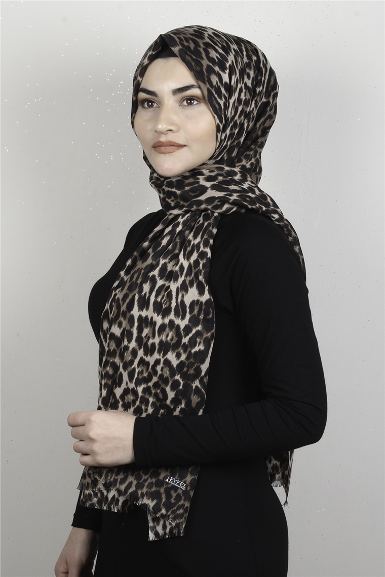 Pamuklu Desenli Şal 5755-11 Kahverengi