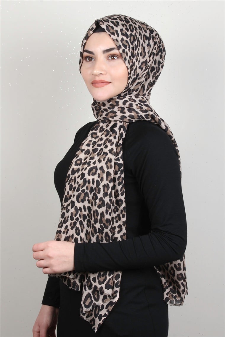 Pamuklu Desenli Şal 5755-12 Açık Vizon