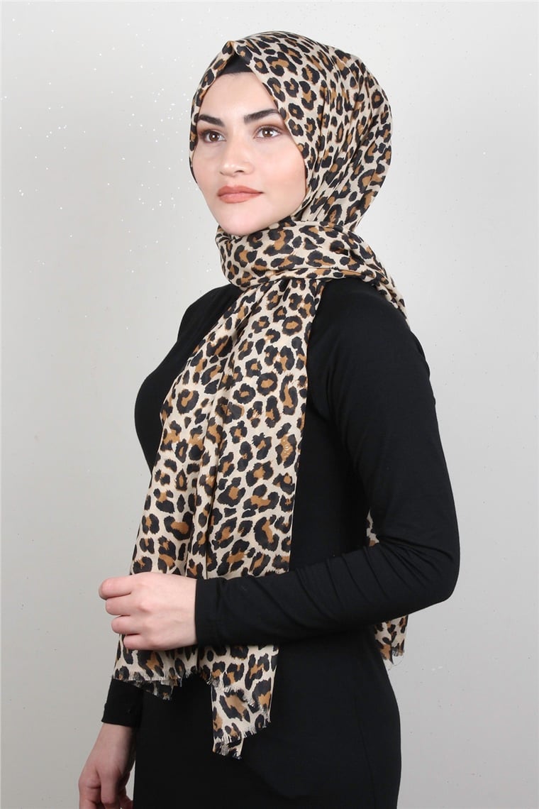 Pamuklu Desenli Şal 5755-3 Krem